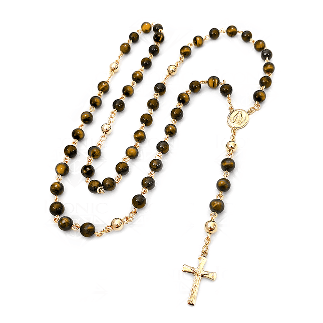Rosario Camándula Piedra Ojo de Tigre Oro Laminado 18k 4