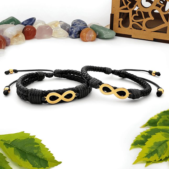 Pulseras para Parejas Cuero Trenzado Infinitos Acero 1