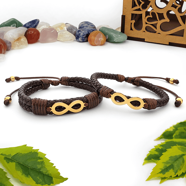 Pulseras para Parejas Cuero Trenzado Infinitos Acero 2