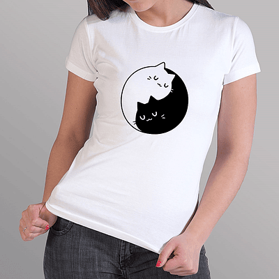 Camiseta Gatos Yin-Yang para Dama - BLANCO