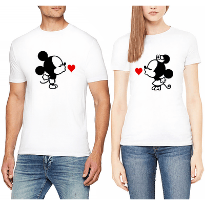Camisetas Beso Mickey Minnie para Parejas - BLANCO