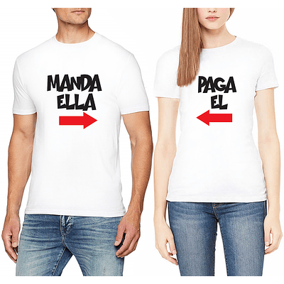 Camisetas Manda Ella - Paga El para Parejas - BLANCO