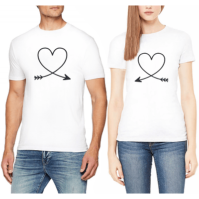 Camisetas Flecha Corazón para Parejas - BLANCO