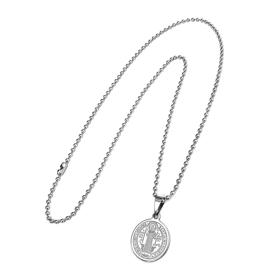 Cadena Militar Acero con Medalla San benito de Abad 1