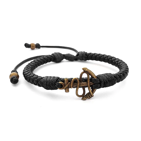 Pulsera Ancla con Cuero Trenzado