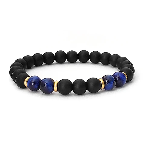 Pulsera Piedra Ónix Mate Ojo de Tigre y Acero