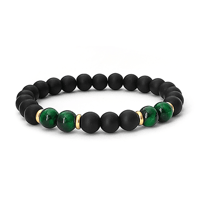 Pulsera Piedra Ónix Mate Ojo de Tigre y Acero - VERDE