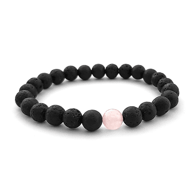 Pulsera con Piedra Cuarzo Rosado y Volcánica - NEGRO