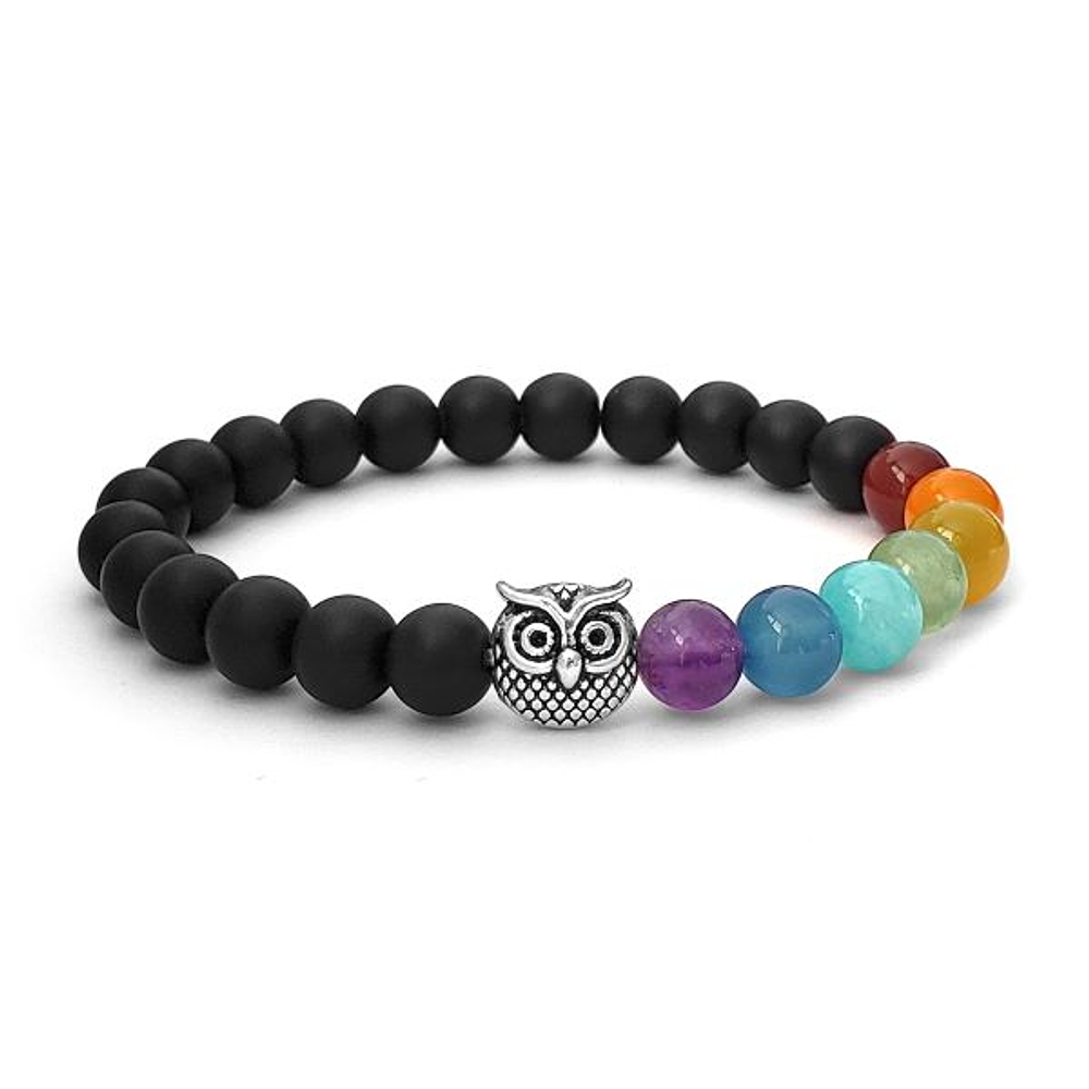 Pulsera 7 Chakras Búho Ónix Mate