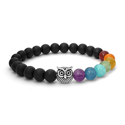 Pulsera 7 Chakras Búho Ónix Mate