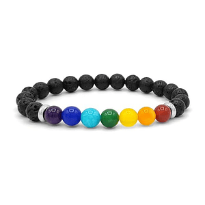 Pulsera Piedras 7 Chakras Volcánica Acero