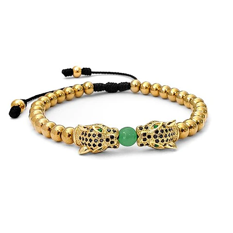 Pulsera Hombre Leopardos Jade Acero Inoxidable