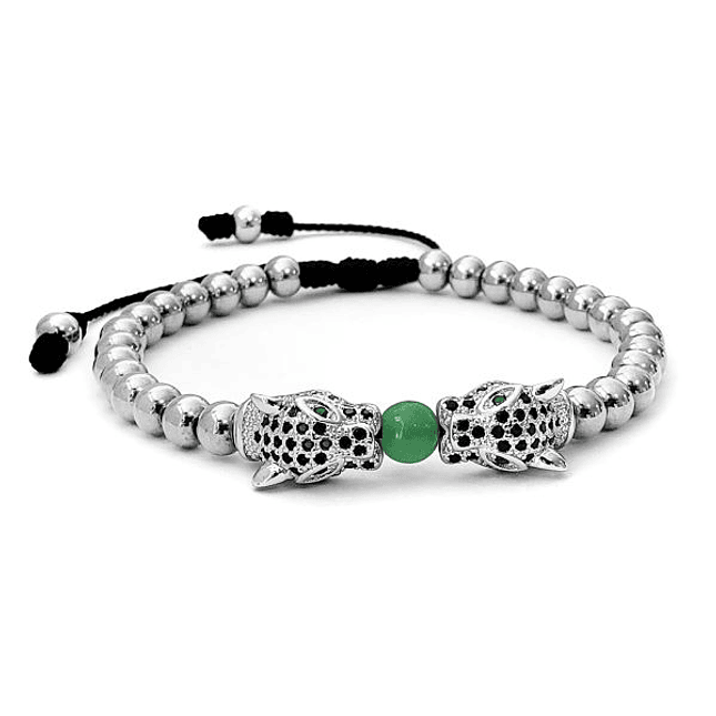 Pulsera Hombre Leopardos Jade Acero Inoxidable 5