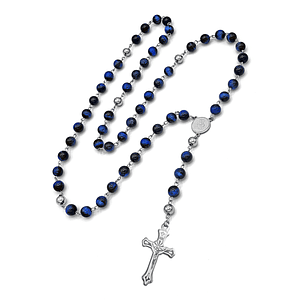 Camándula Rosario Piedra Ojo de Tigre Acero Plateado