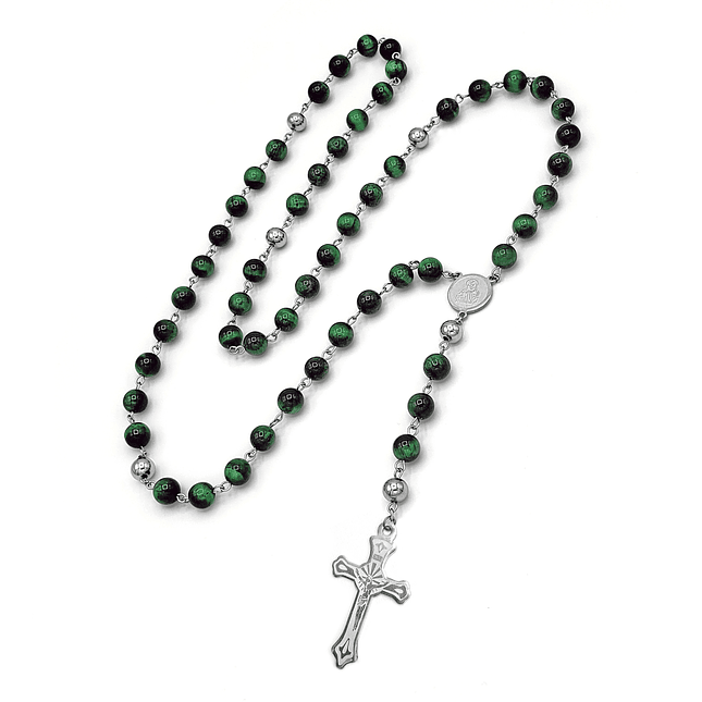 Camándula Rosario Piedra Ojo de Tigre Acero Plateado 2