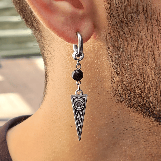 Arete Solitario Piedra Ónix Acero Lanza Flecha  2