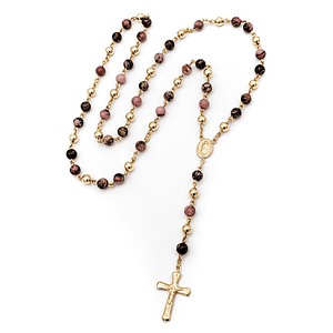 Rosario Camándula Piedra Rodonita Oro Laminado 18k