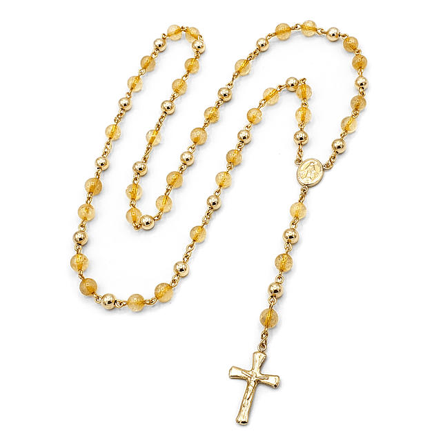 Rosario Camándula Piedra Cuarzo Citrino Oro Laminado 18k 1