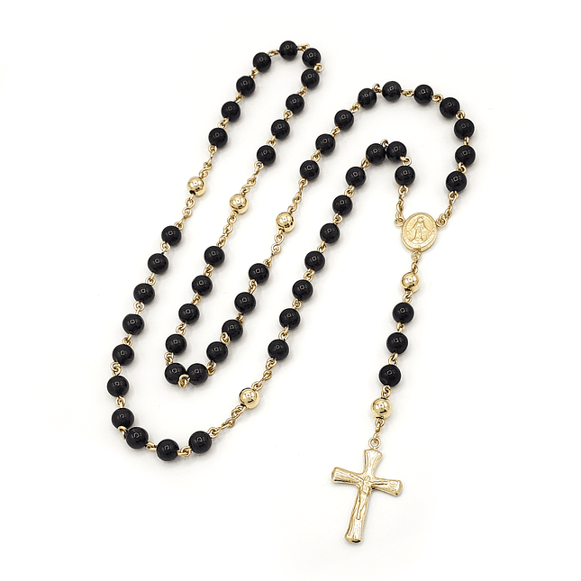 Rosario Camándula Piedra Turmalina Negra Oro Laminado 18k  1