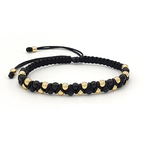 Pulsera Tejida Piedra Onix y Oro Laminado 18k