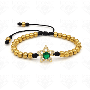 Pulsera Acero Dorado Estrella Cristal Verde