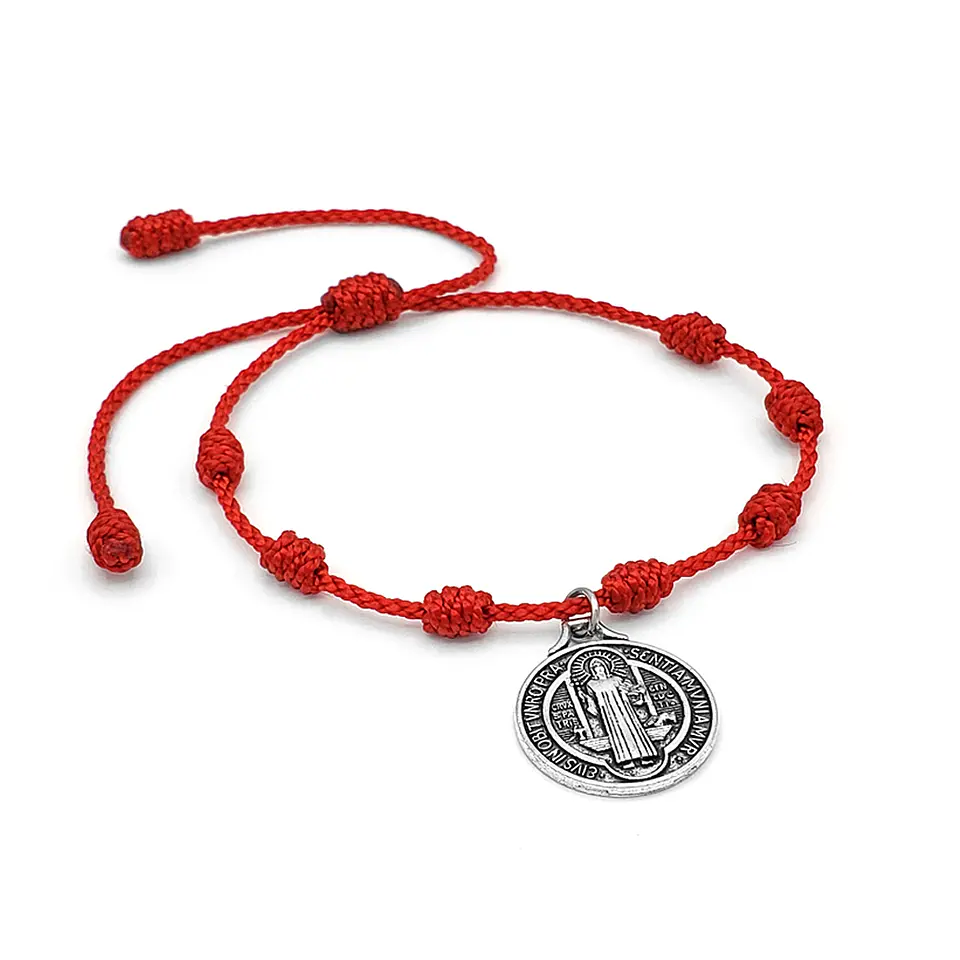 Pulsera 7 Nudos Hilo Rojo San Benito Protección Buena Suerte 1