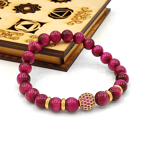 Pulsera Esfera Circones Ojo de Tigre Fucsia