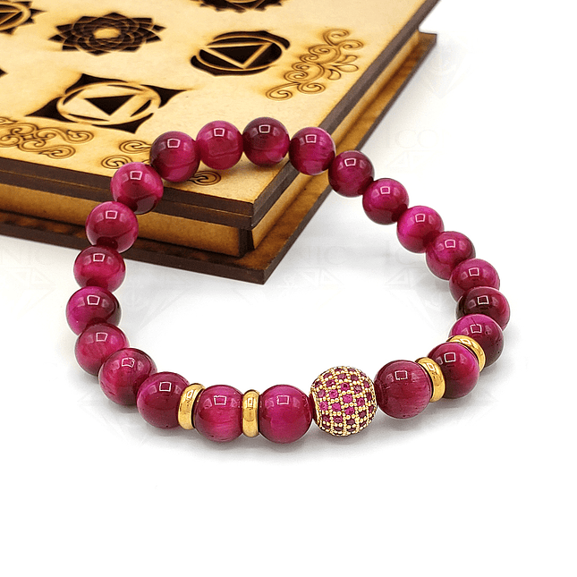 Pulsera Esfera Circones Ojo de Tigre Fucsia 1
