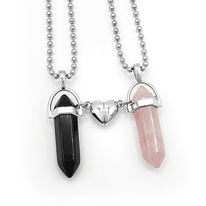 Cadenas para Parejas Péndulos Onix Cuarzo Rosa Corazón Imantado