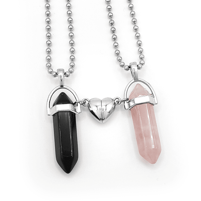 Cadenas para Parejas Péndulos Onix Cuarzo Rosa Corazón Imantado 1