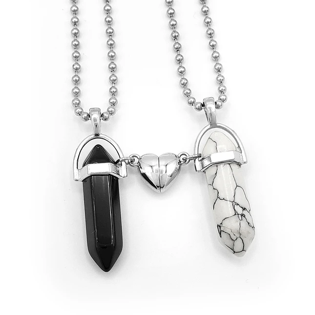 Cadenas para Parejas Péndulos Onix Howlita Corazón Imantado 1