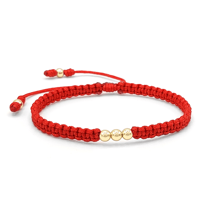 Pulsera Tejida Hilo Rojo Oro Laminado 18k Balin 4mm