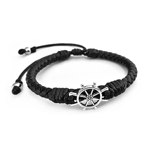 Pulsera con Cuero Trenzado y Timón