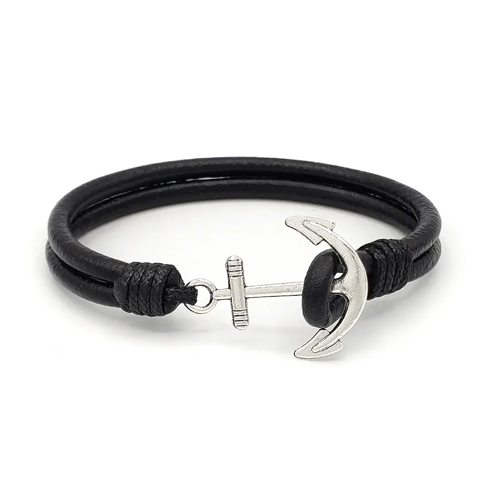Pulsera Ancla con Cuero Natural 1