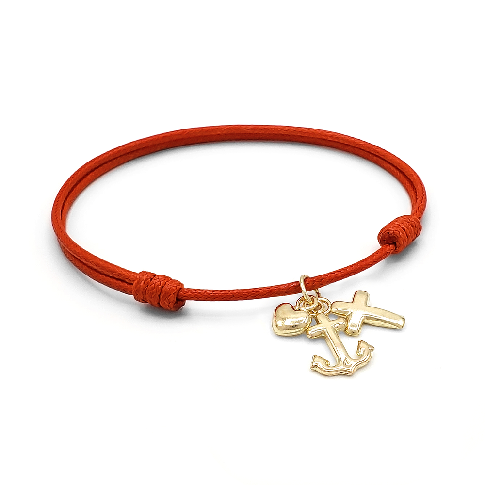 Pulsera 3 Gracias Hilo Rojo Oro Laminado 18k