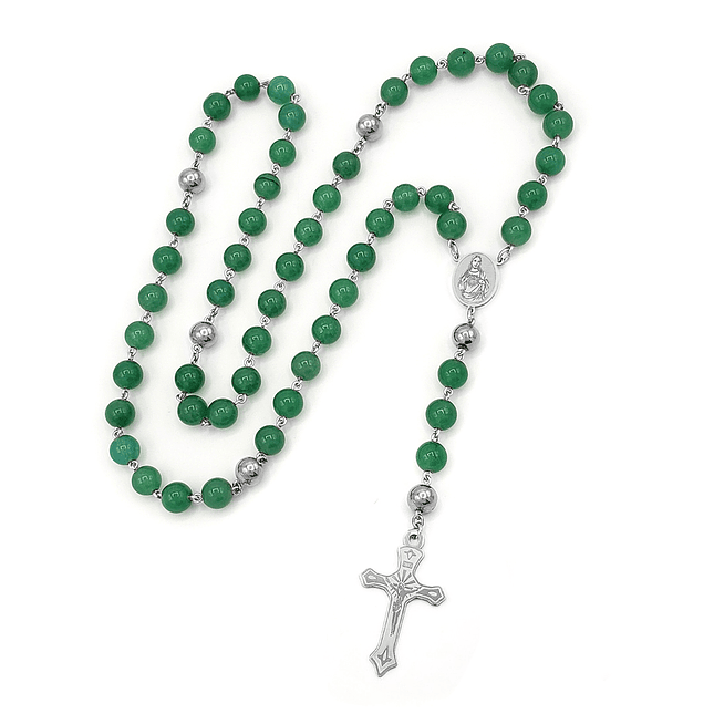 Camándula Rosario Piedra Jade Acero Plateado 2