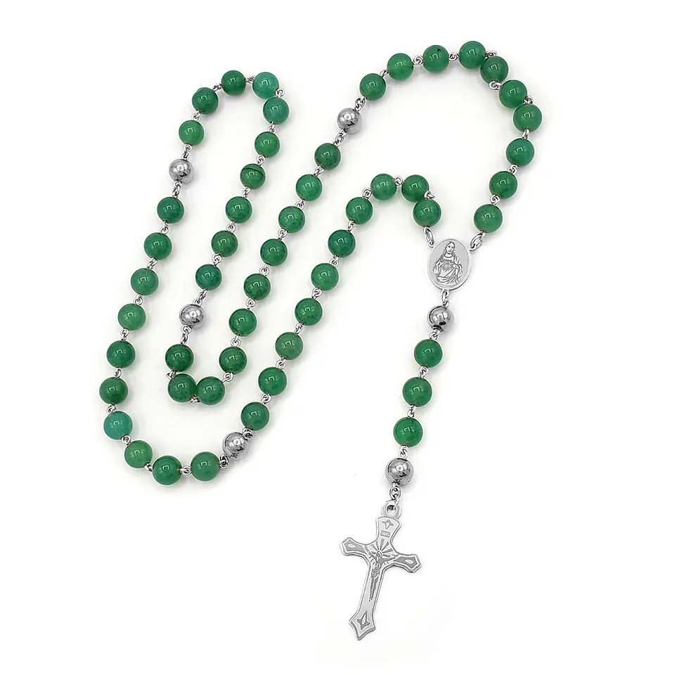 Camándula Rosario Piedra Jade Acero Plateado 2