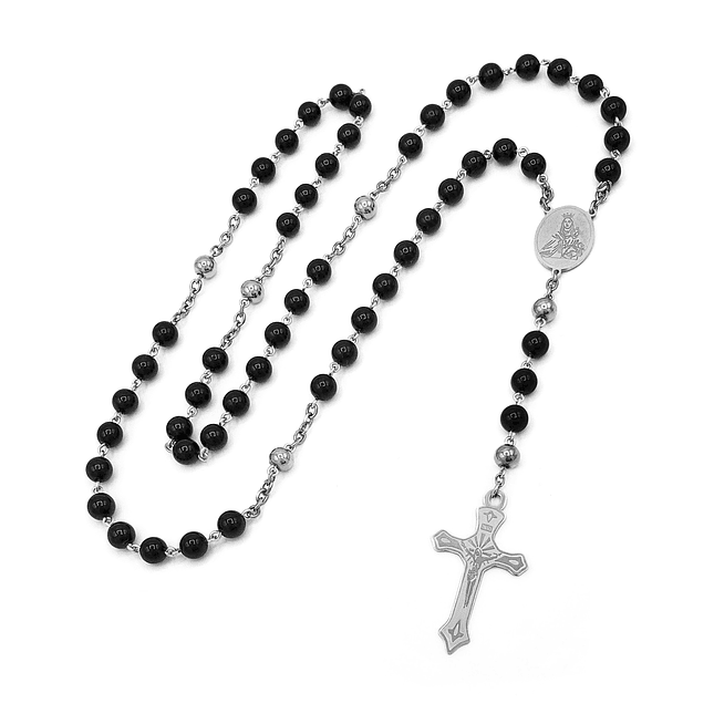 Camándula Rosario Piedra Ónix Acero Plateado  1