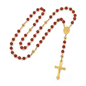 Camándula Rosario Piedra Cornalina Acero Dorado