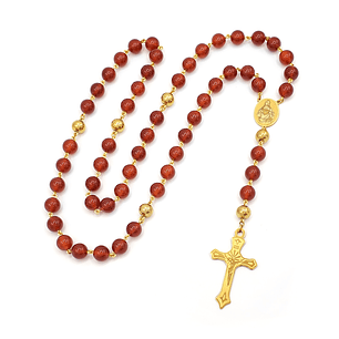 Camándula Rosario Piedra Cornalina Acero Dorado