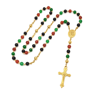 Camándula Rosario Piedra Ónix Jade Cornalina Acero Dorado