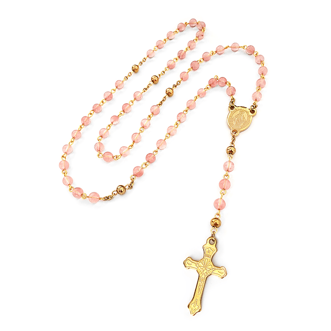 Rosario Piedra Cuarzo Cherry Acero Dorado 1