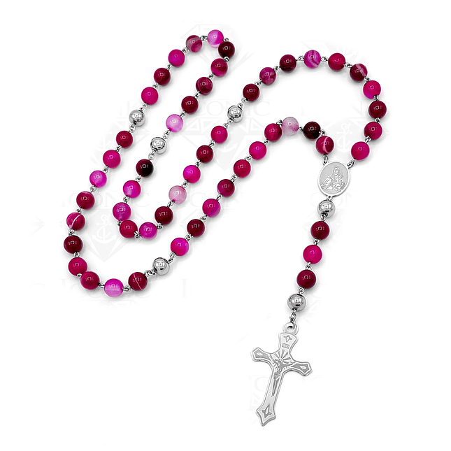 Camándula Rosario Ágata Botswana Acero Plateado 8mm 3