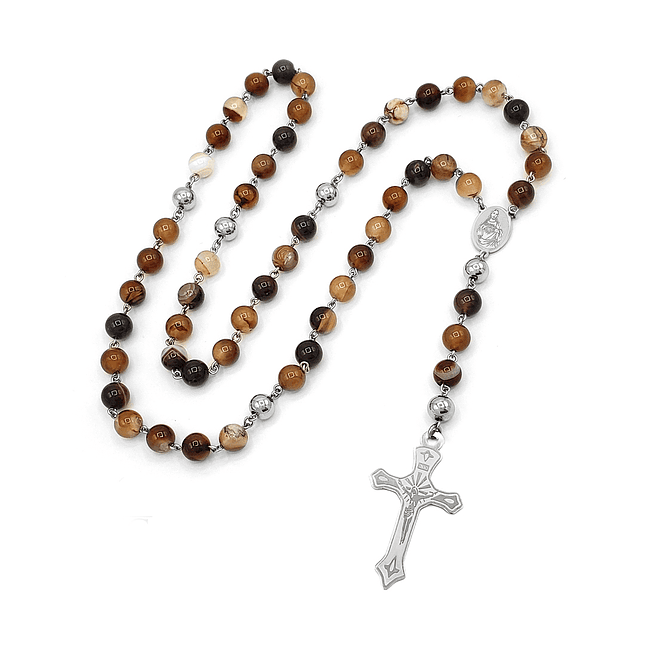 Camándula Rosario Ágata Botswana Acero Plateado 8mm 2