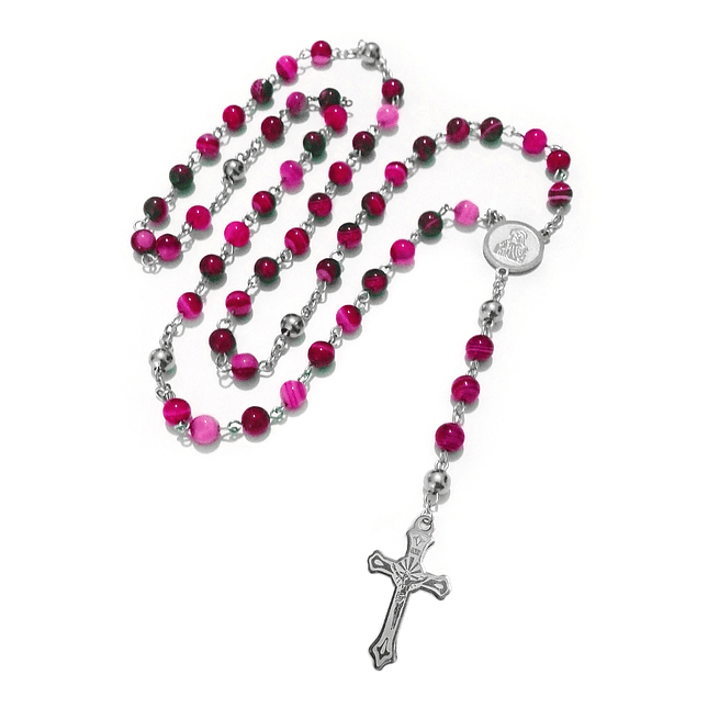 Camándula Rosario Ágata Botswana Acero Plateado 6mm 2