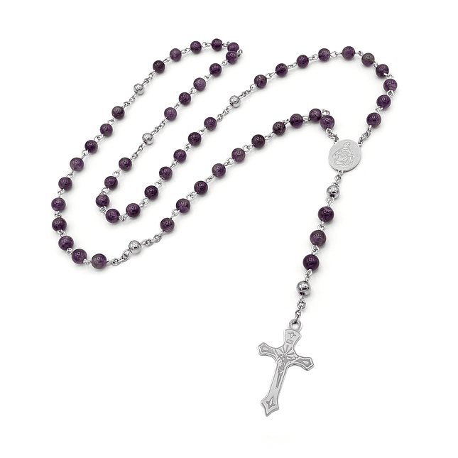 Camándula Rosario Piedra Amatista Acero 6mm 2