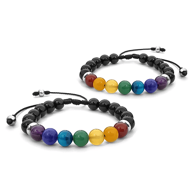 Pulseras para Parejas 7 Chakras Acero Ónix 8mm