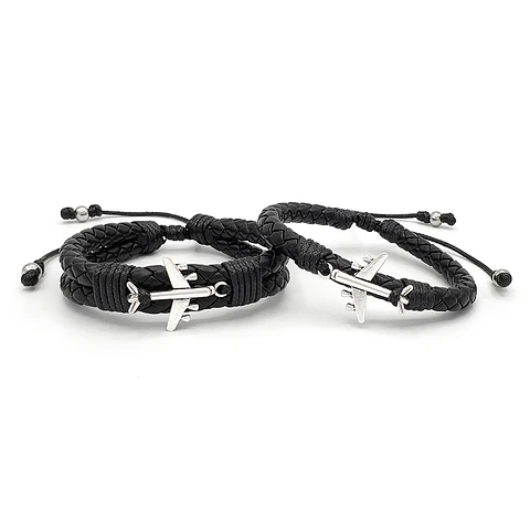 Pulseras para Parejas Aviones Cuero Trenzado