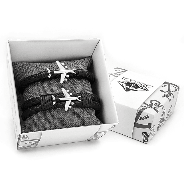 Pulseras Aviones para Parejas Cuero Trenzado 3