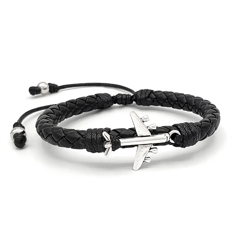 Pulsera Avión con Cuero Trenzado